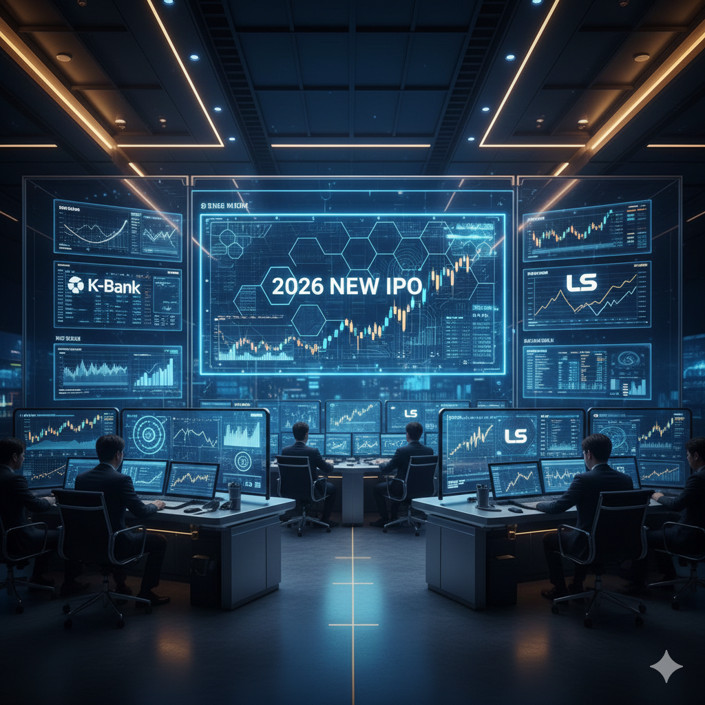 2026년 신규 IPO 시장의 핵심 대어들을 분석하는 미래형 금융 대시보드와 데이터 시각화 자료
